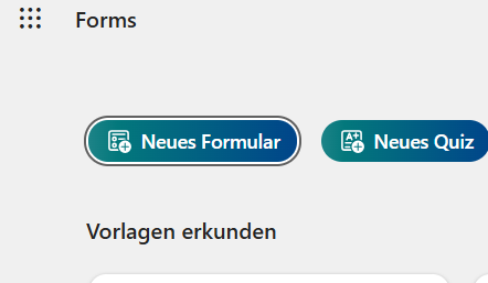 Screenshot der mobilen Startseite von Microsoft Forms mit neuem Button zur Formularerstellung