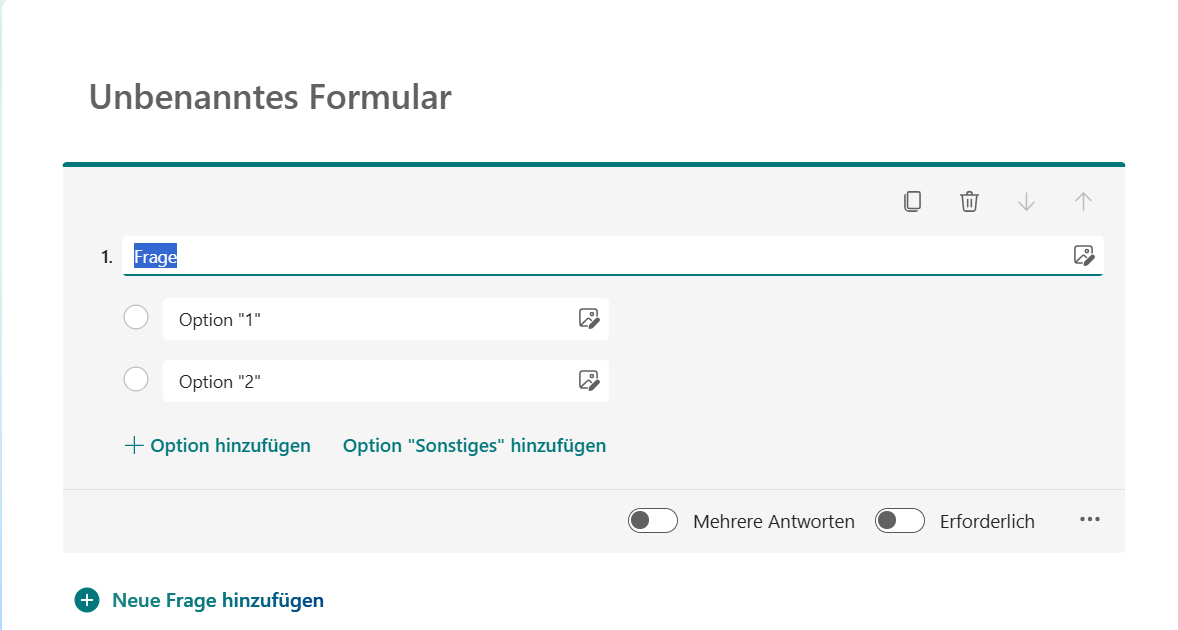 Screenshot einer leeren Multiple-Choice-Frage in Microsoft Forms