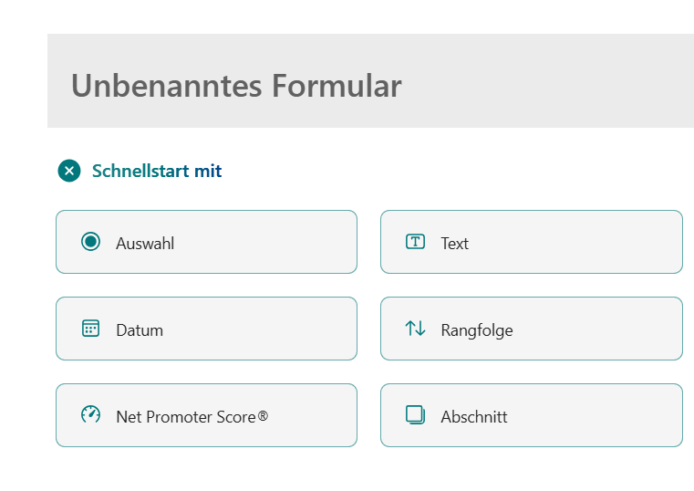 Screenshot eines neuen leeren Microsoft-Formulars auf einem Mobilgerät