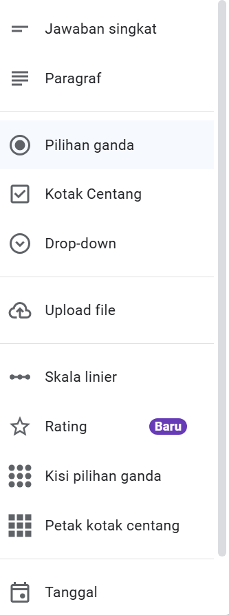 Menu tarik-turun di Google Formulir