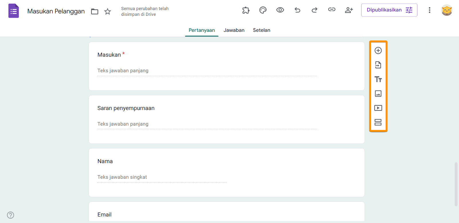 Opsi sampingan pada Google Forms