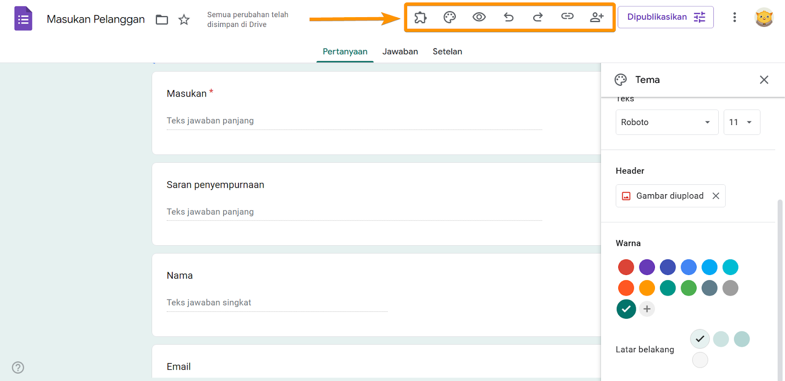 Opsi teratas di Google Forms