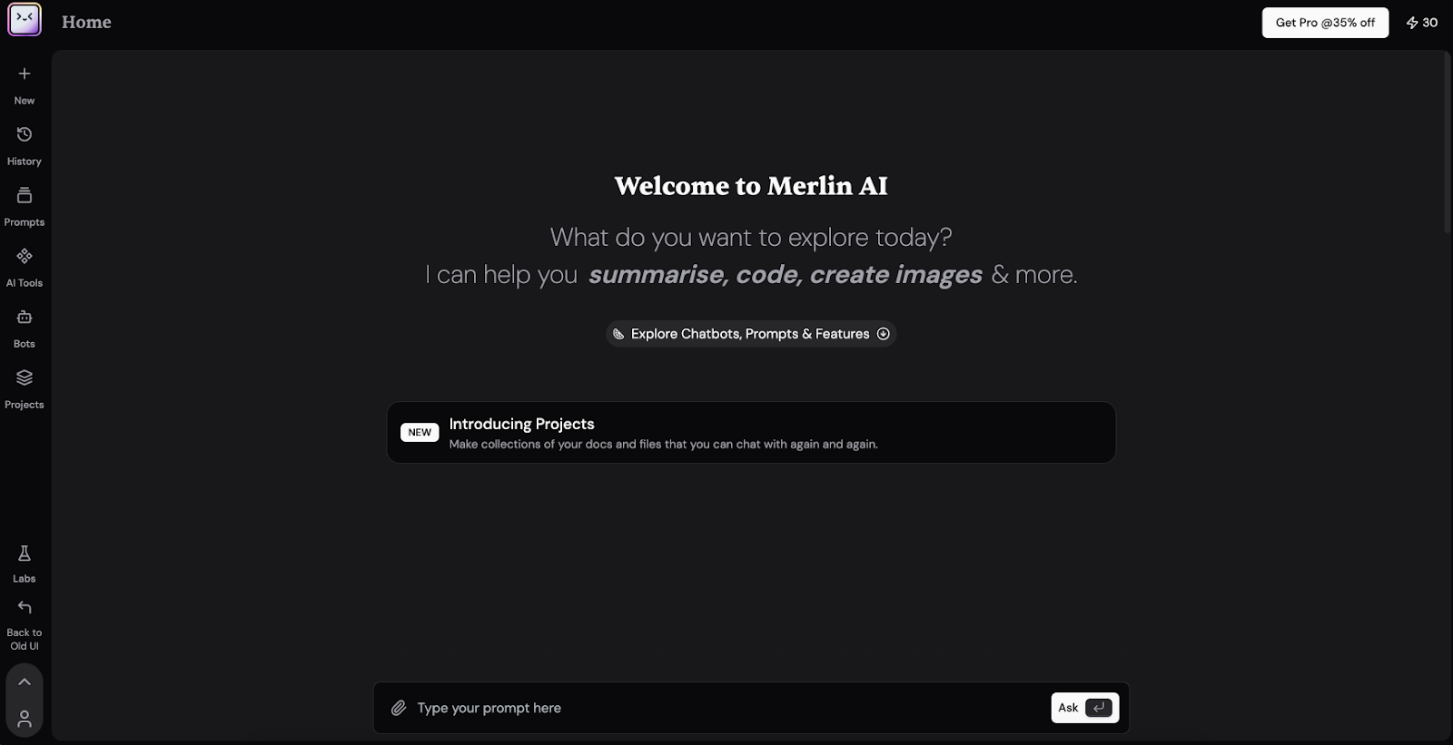 Benutzeroberfläche von Merlin KI