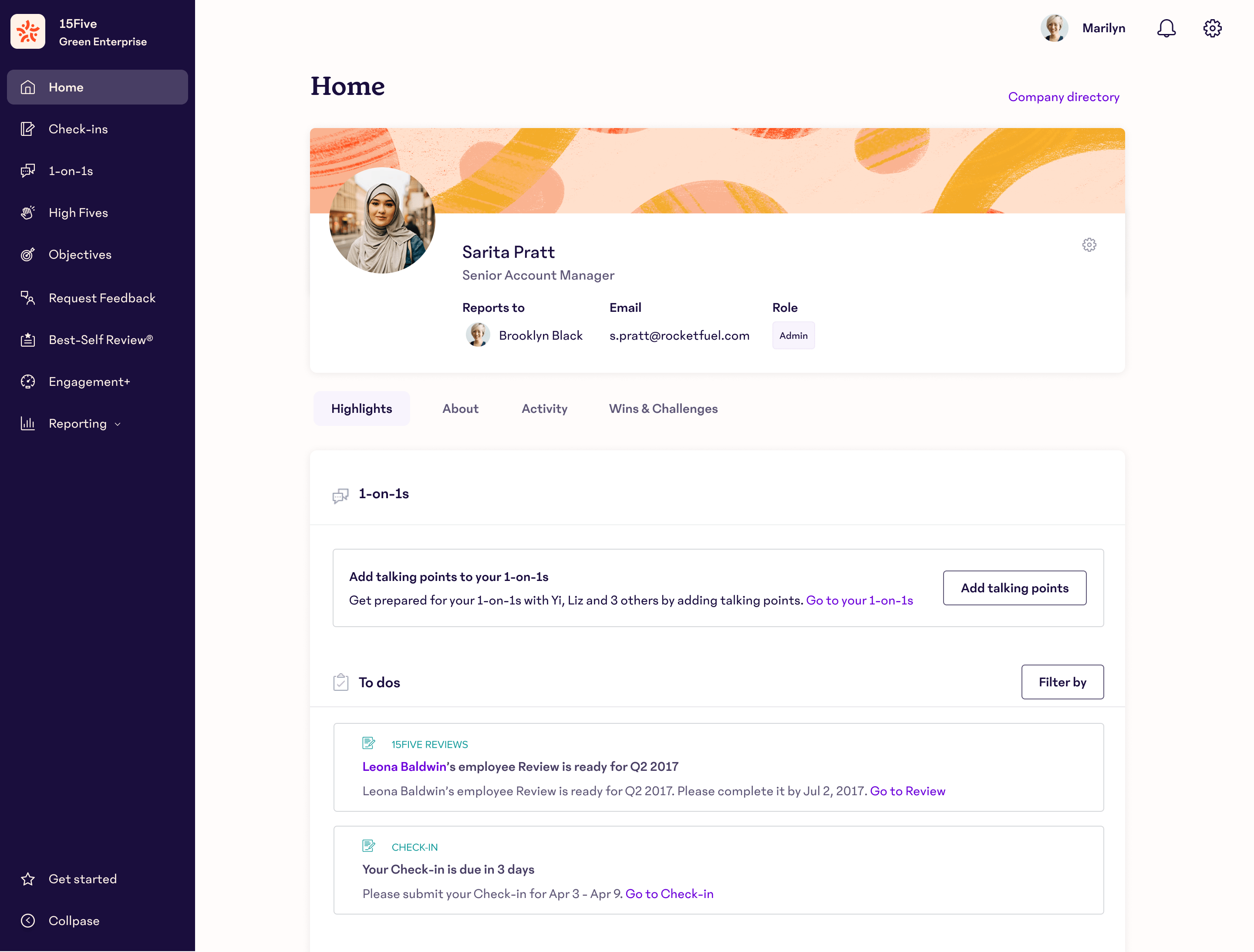 User Interface of 15Five