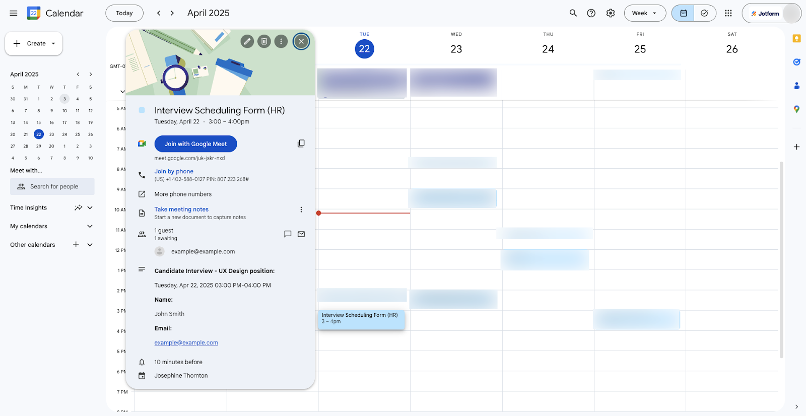 Viewing the appointment in Google Calendar
