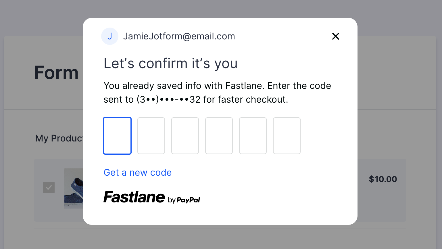 Entering the verification code in the confirmation window