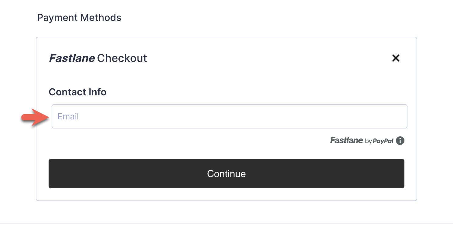 Entering an email address in the Fastlane Checkout window