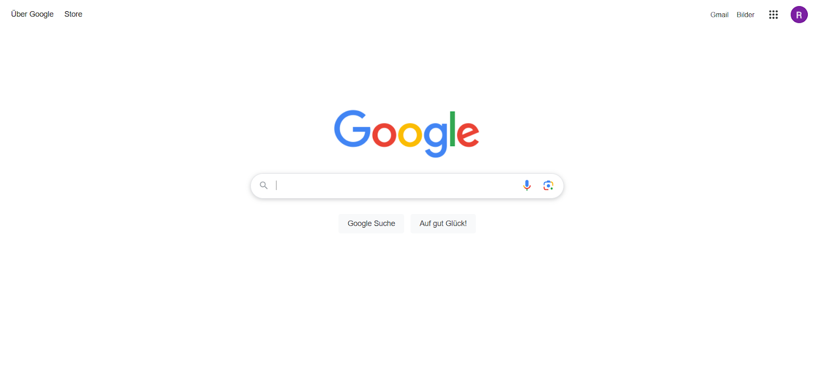 Landingpage von Google