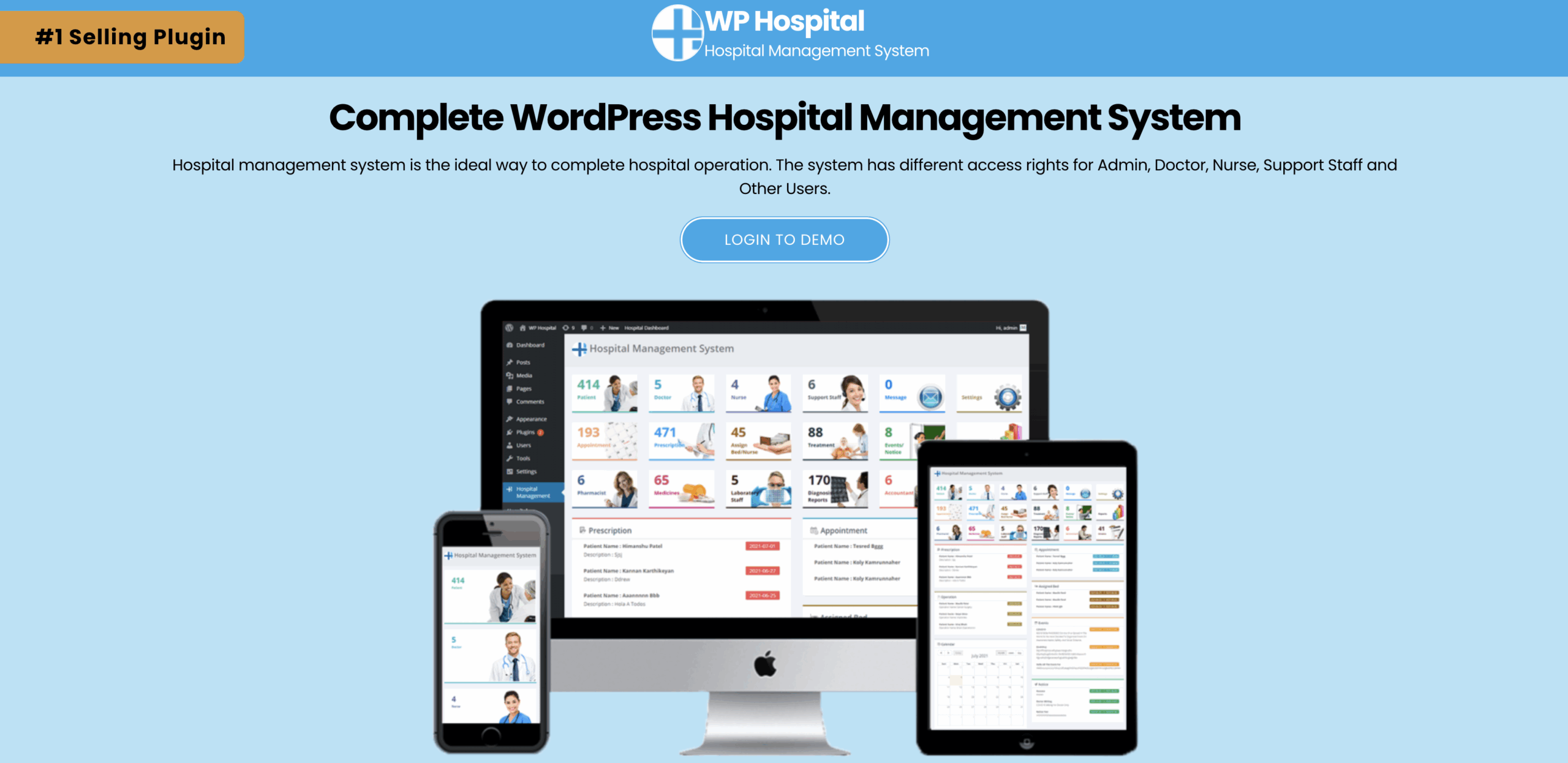Hospital Management System for WordPress Landing Page