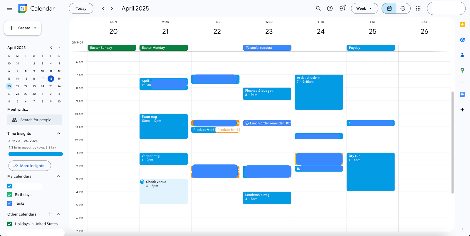 Viewing the Google Calendar user interface