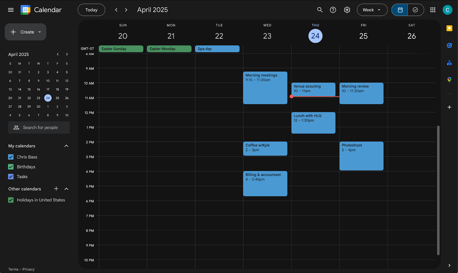 Viewing the User Interface of Google Calendar