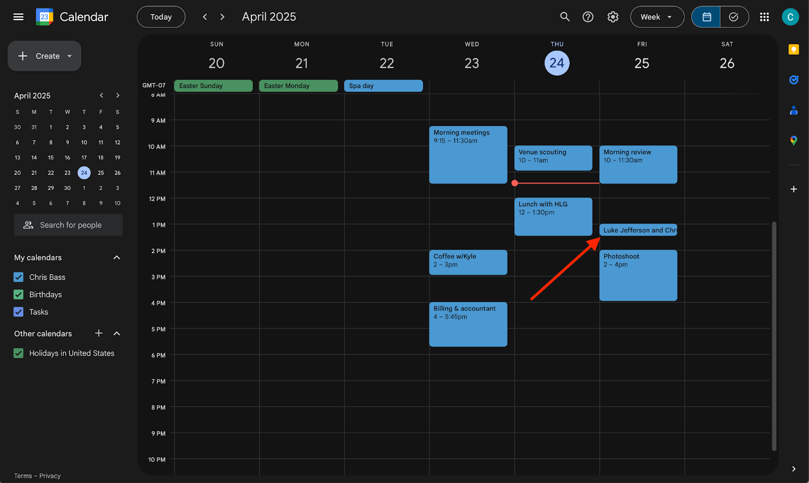 Viewing the new appointment on Google Calendar