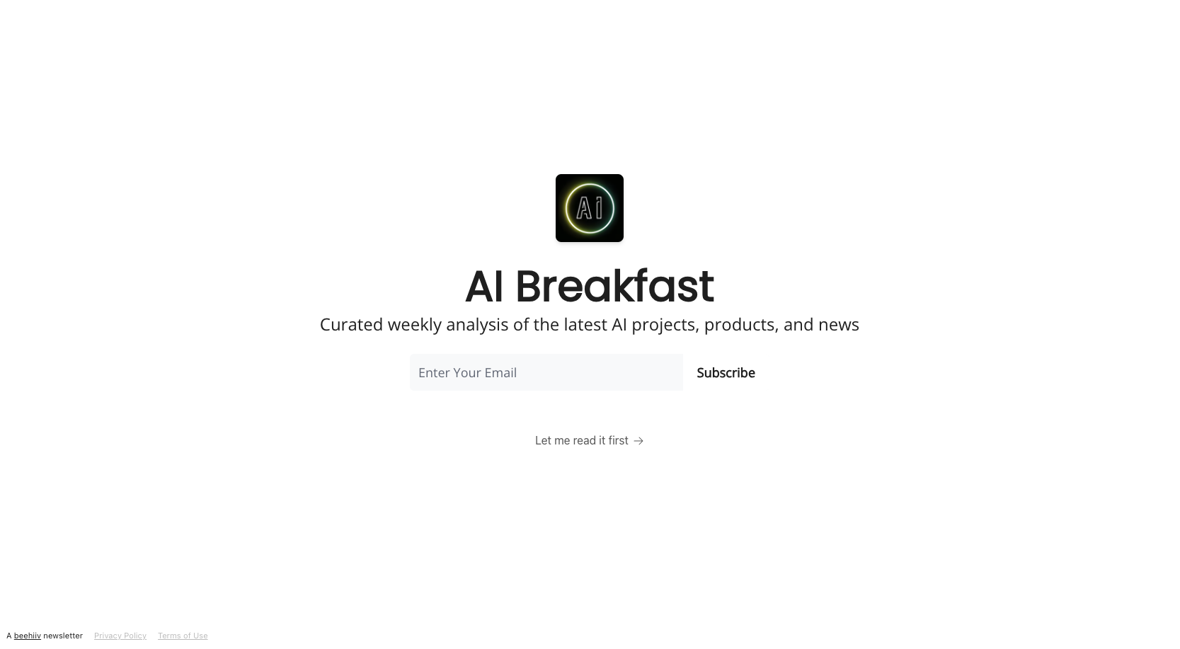 AI Breakfast newsletter landing page