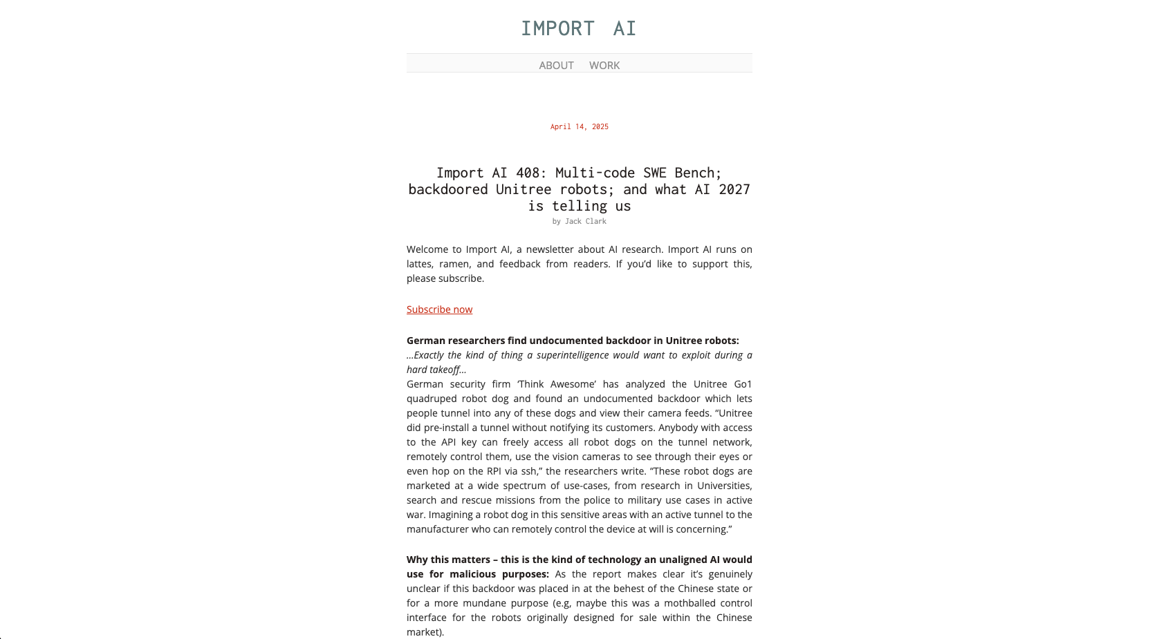 Screenshot of Import AI