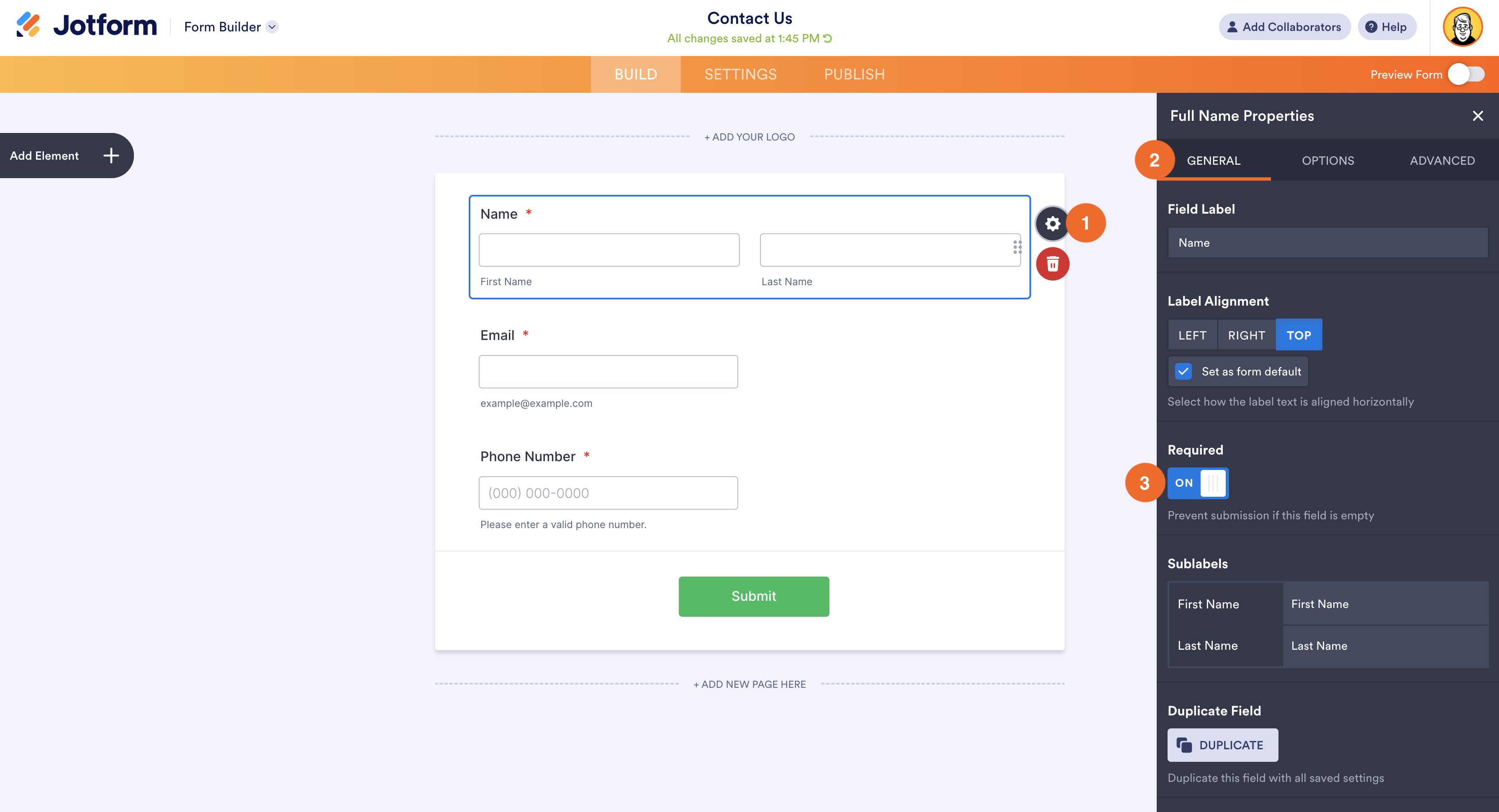 Making a form field required on Jotform Form Builder