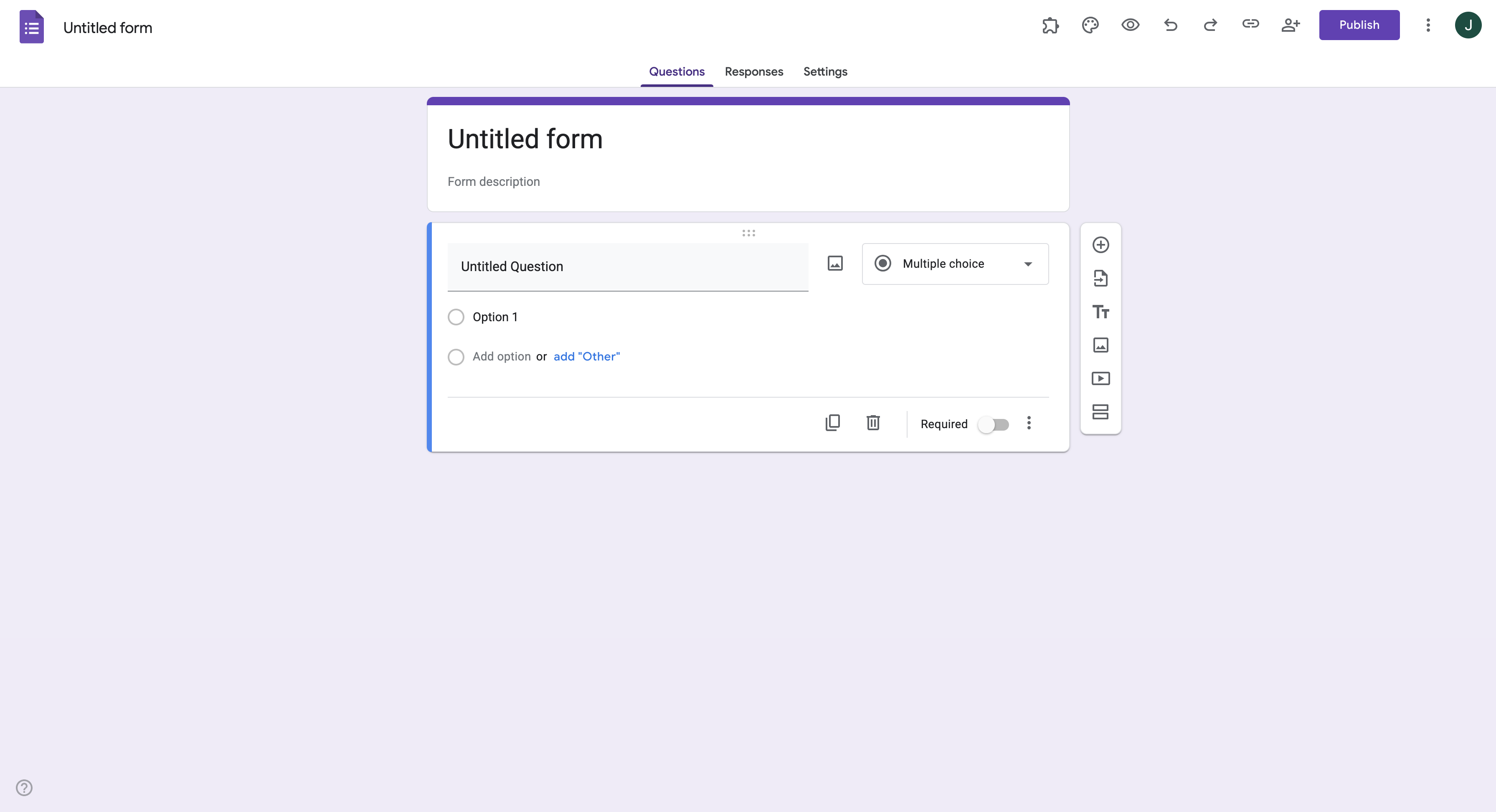 Viewing a blank form in Google Forms