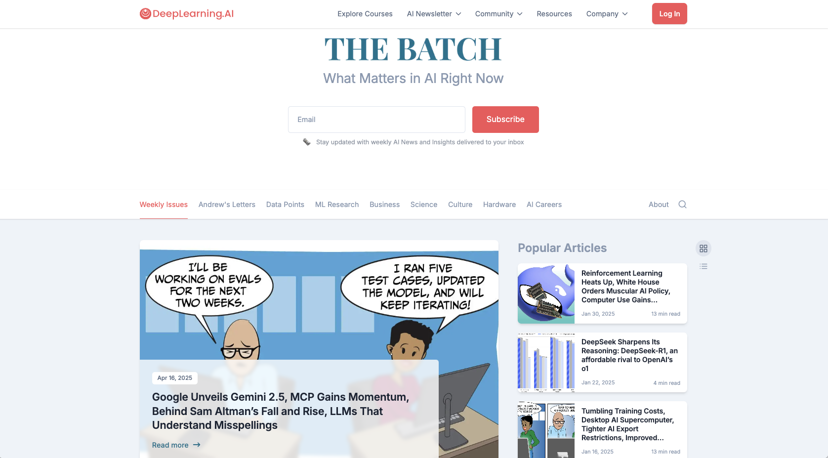 The Batch newsletter landing page
