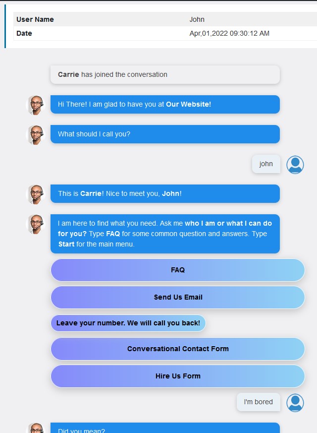 User Interface of WPBot