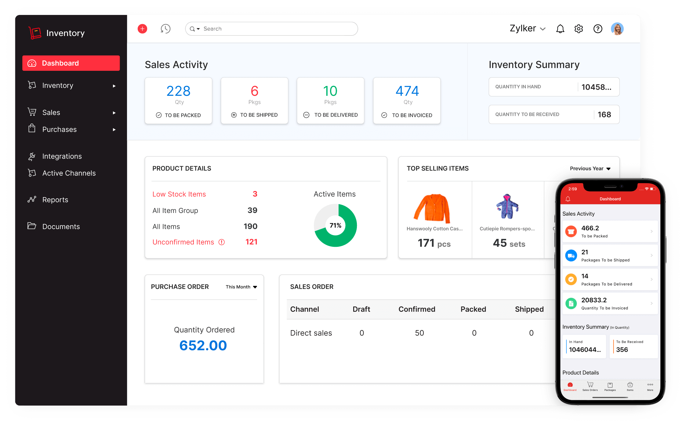 User Interface of Zoho Inventory