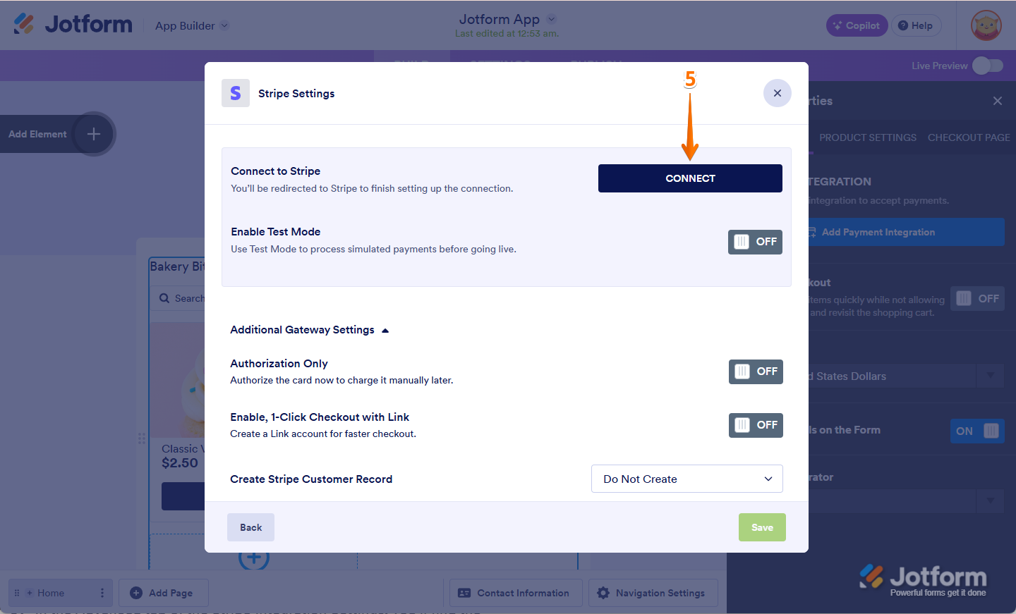 Clicking the Connect button and logging into your Stripe account in Jotform