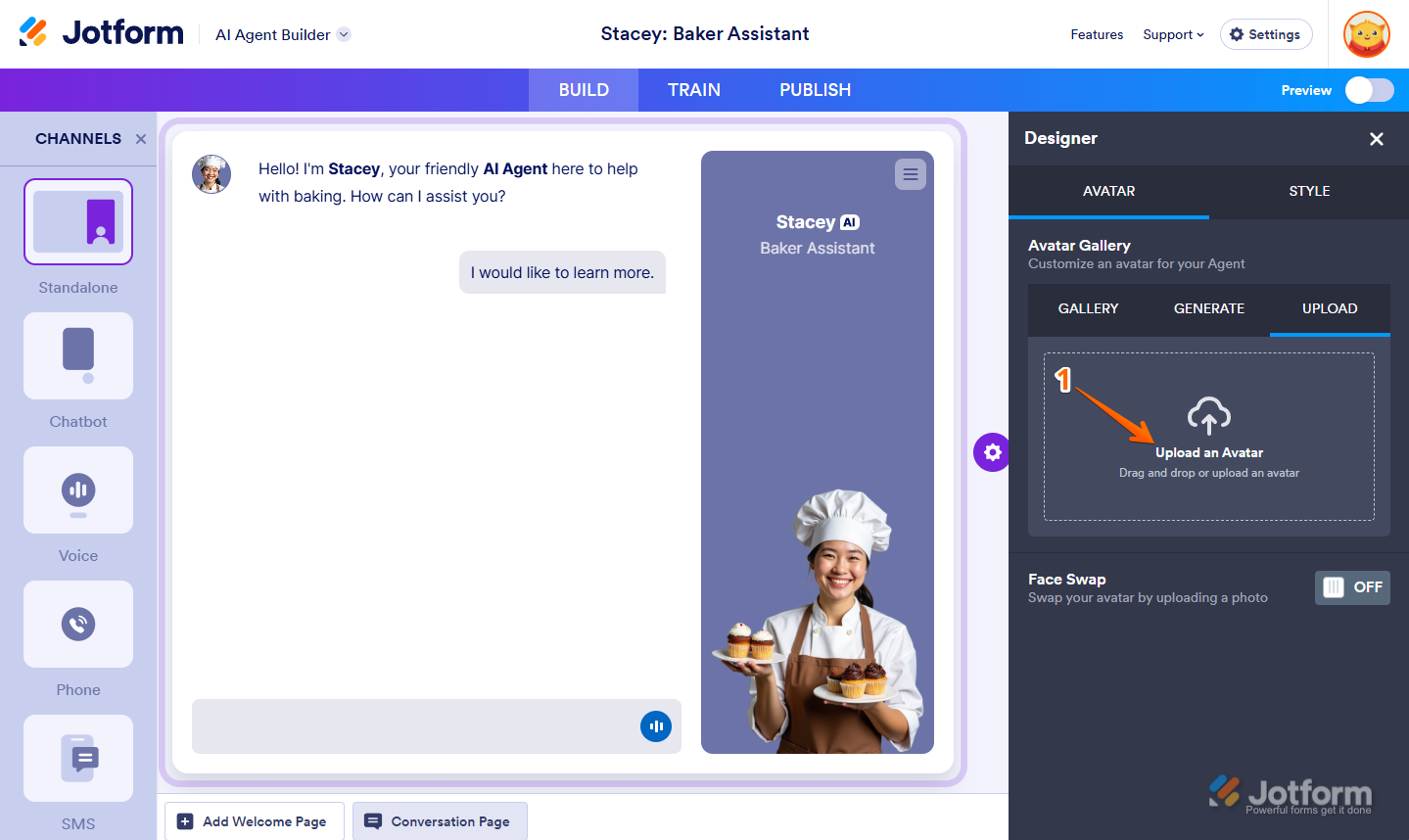 Uploading a custom photo as your AI Agent avatar in Jotform