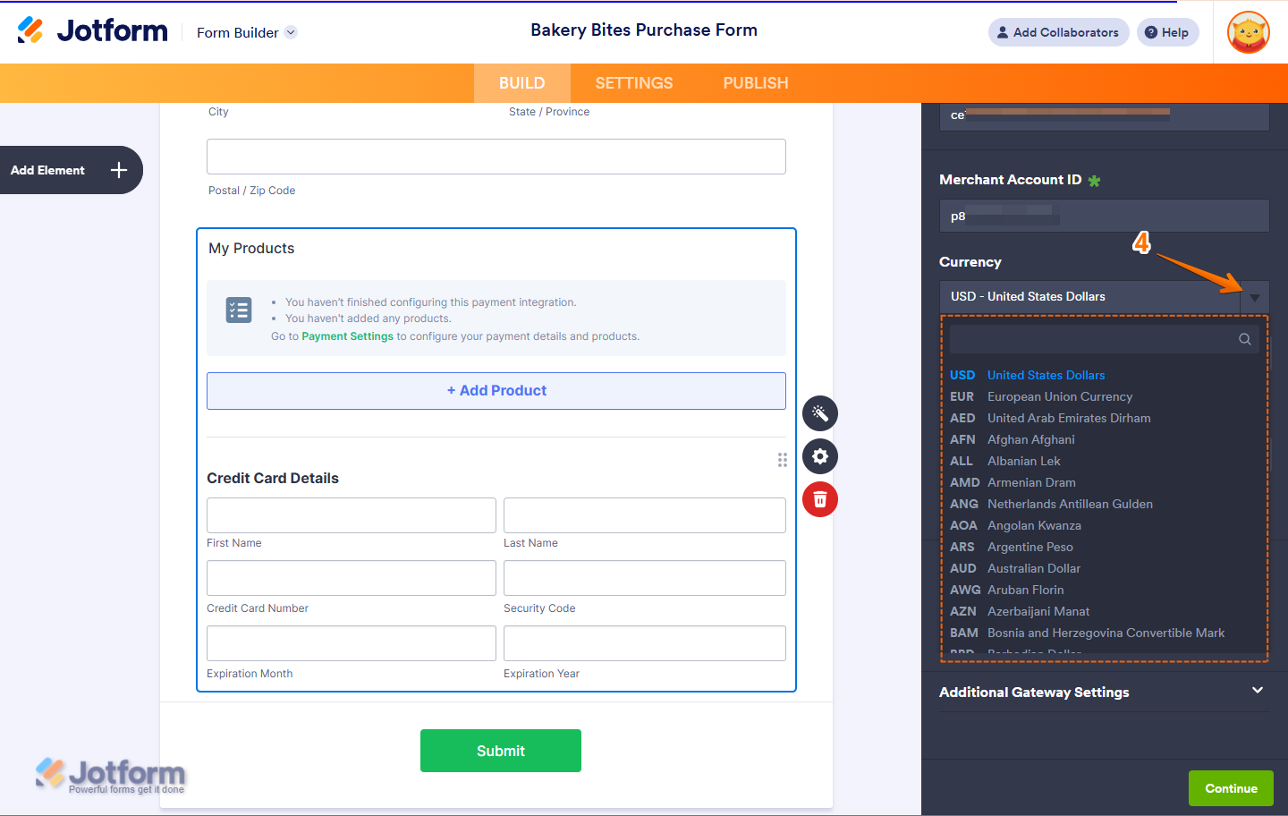 Selecting a Currency for Braintree Integration Window in Jotform