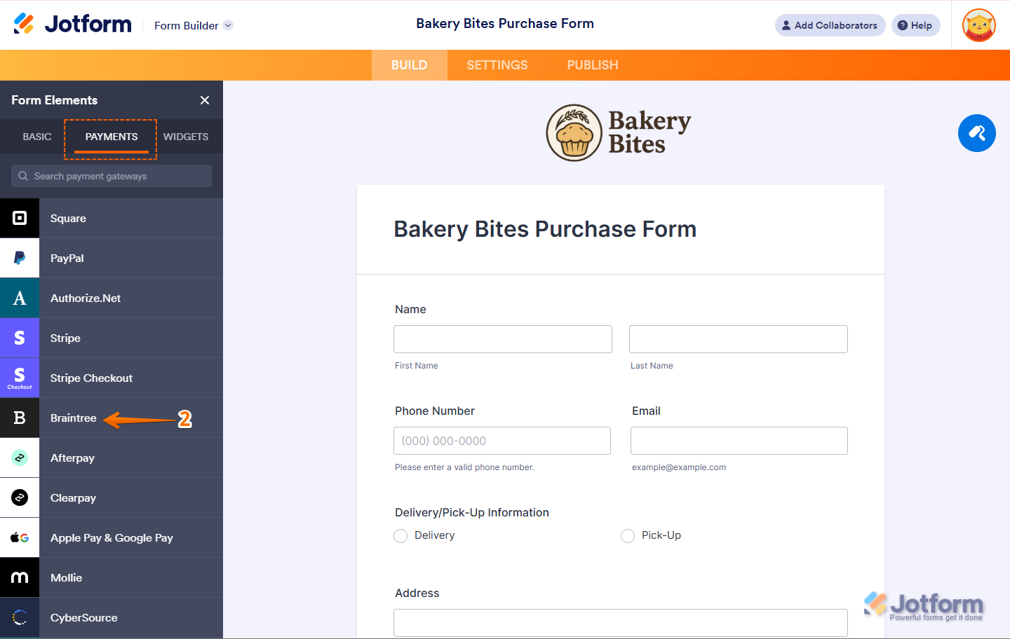 Add Braintree payment integration in Jotform Builder