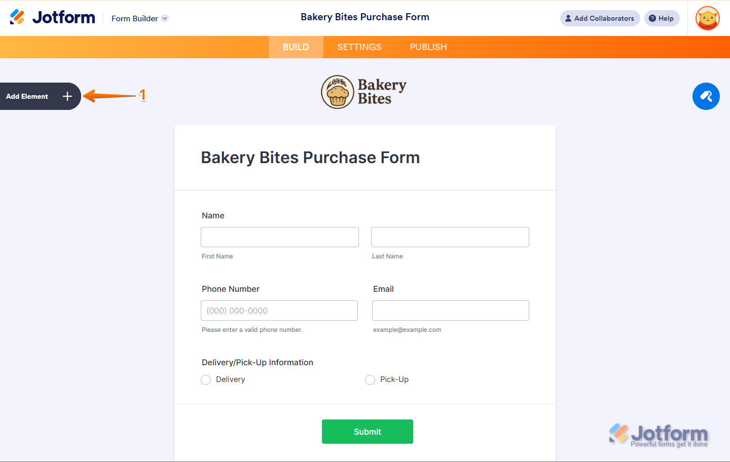 Clicking Add Form Element in the Form Builder in Jotform