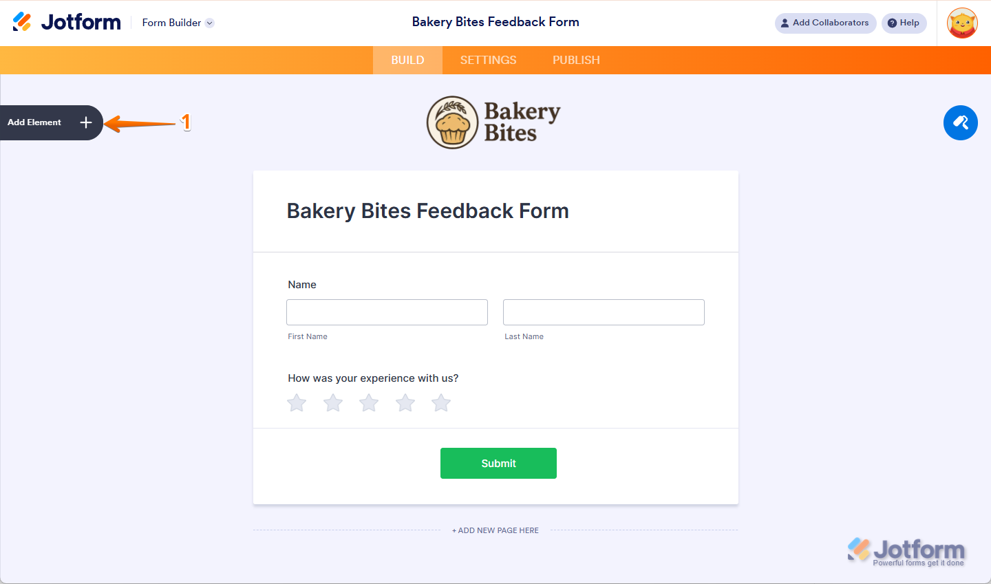 Clicking Add Element in Jotform Form Builder