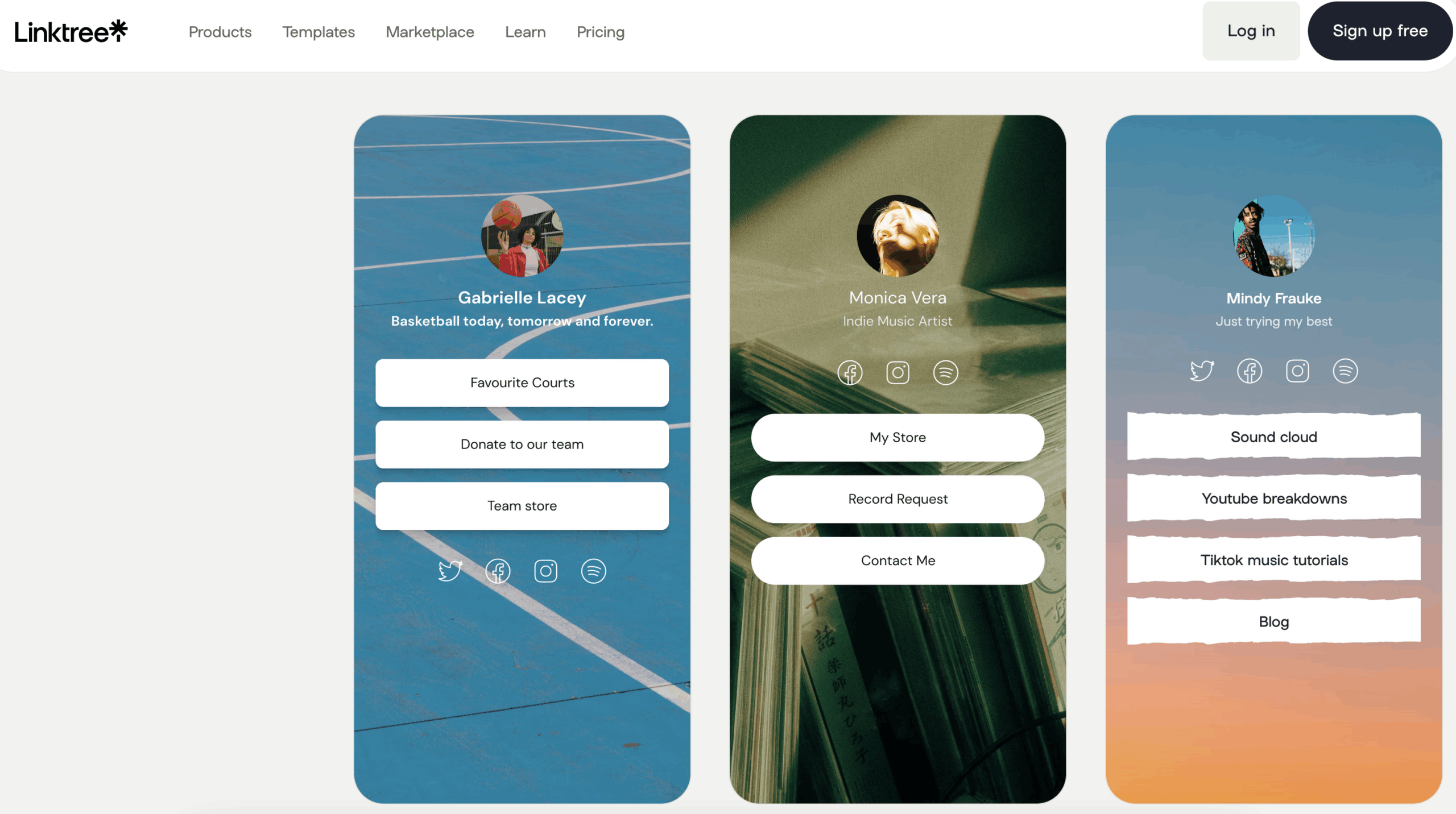Linktree template page