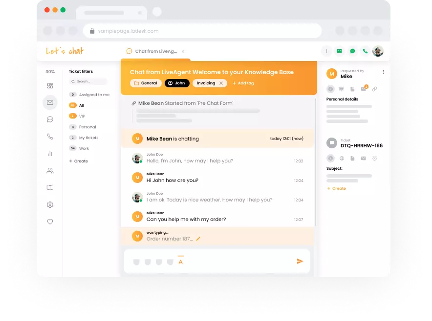 LiveAgent user interface