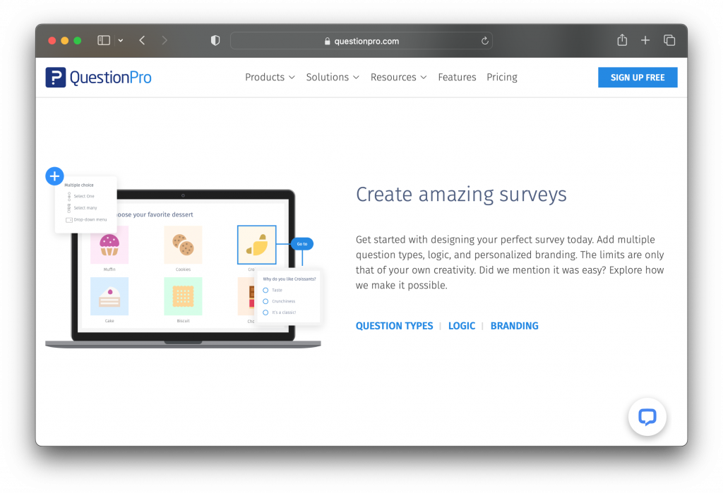 QuestionPro landing page