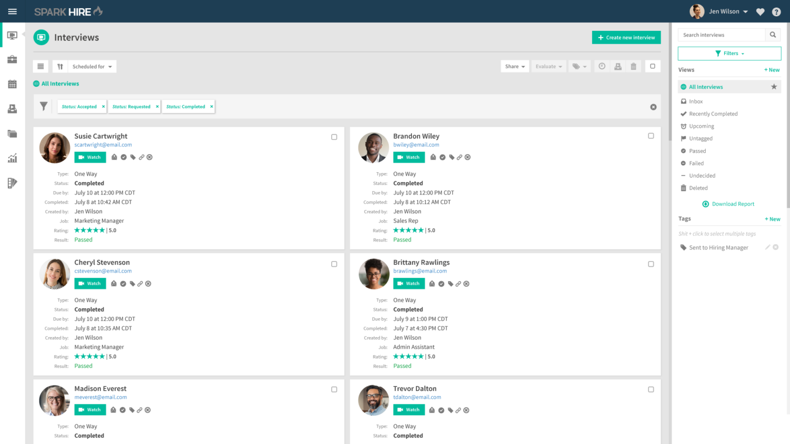 Spark Hire user interface