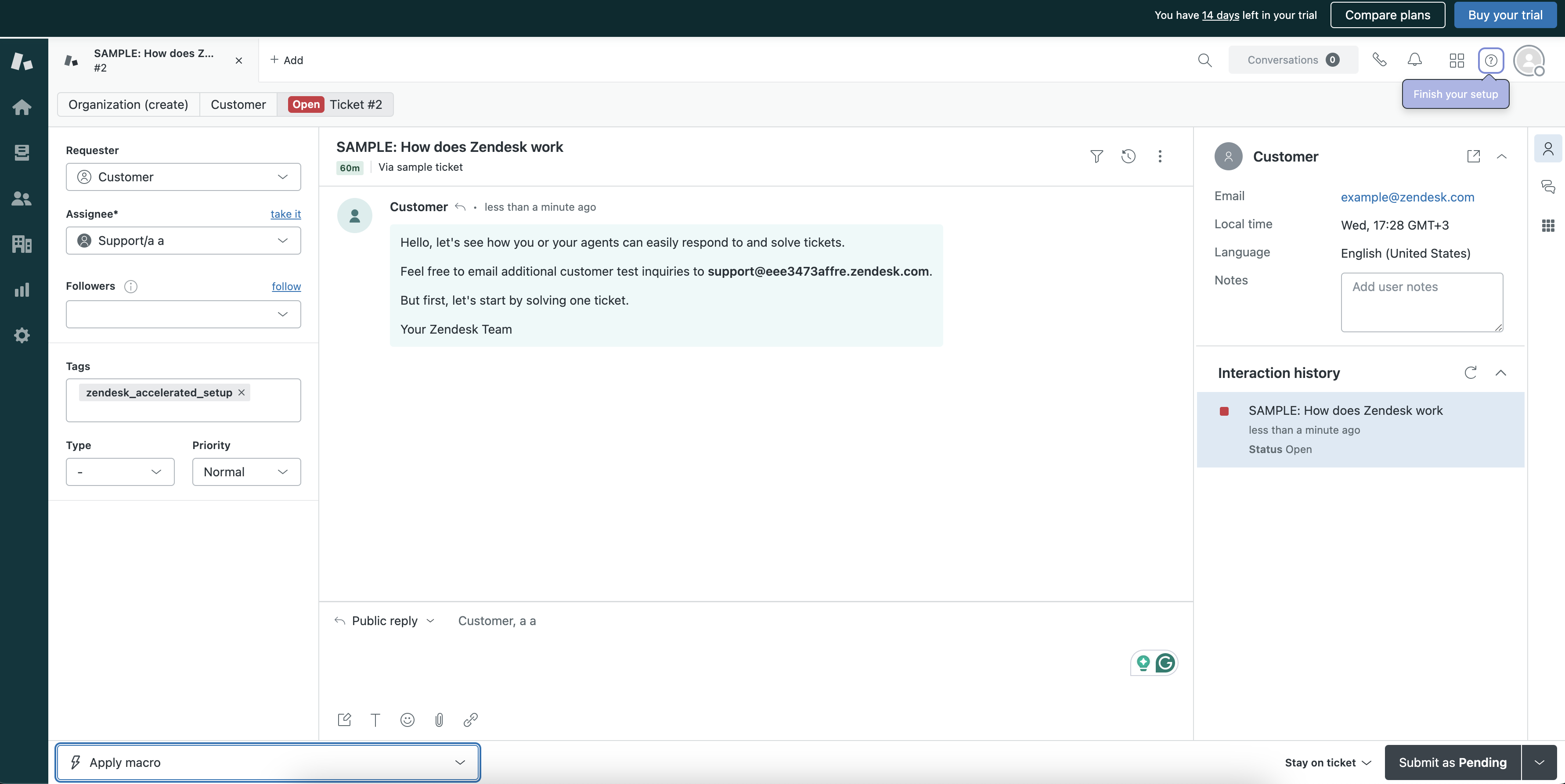 Zendesk user interface