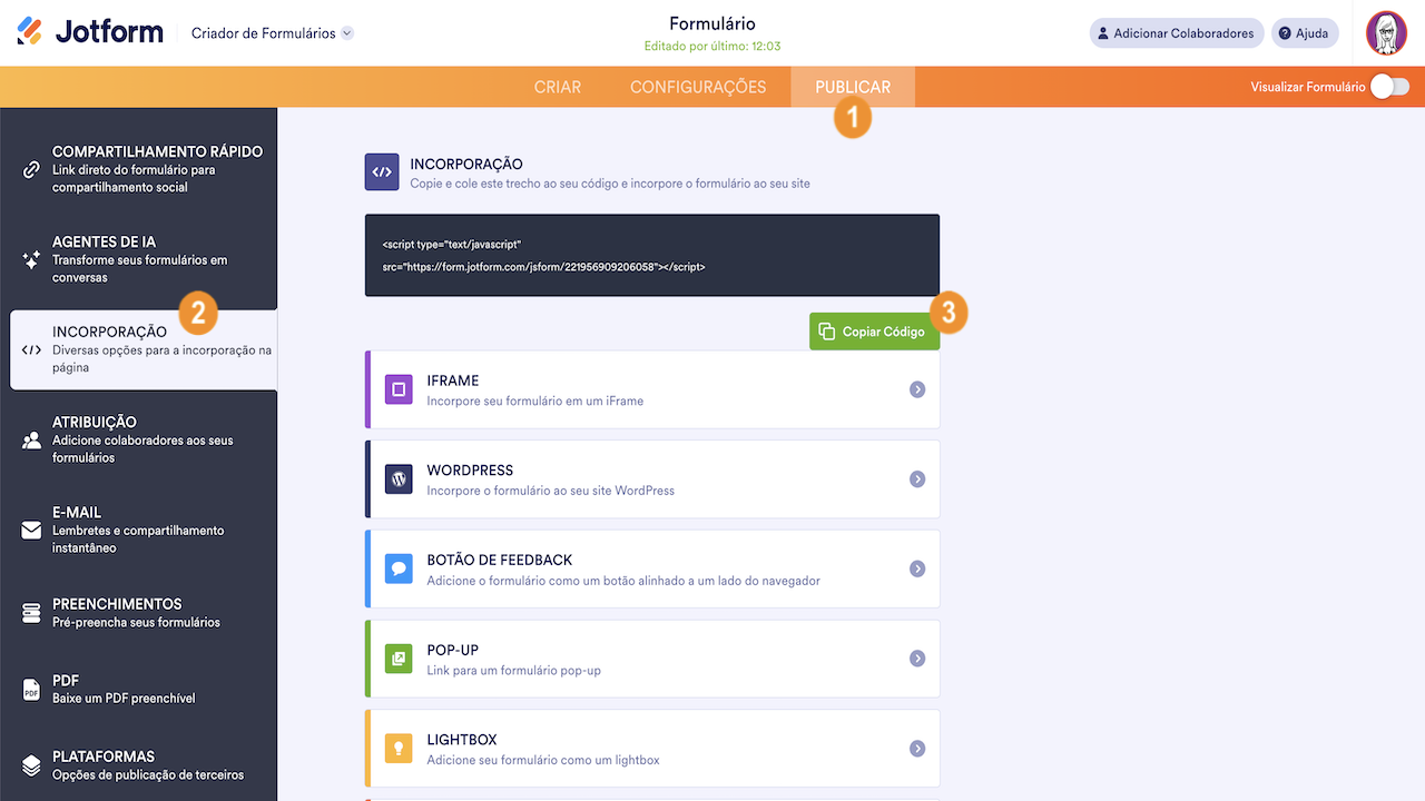 Código de incorporação