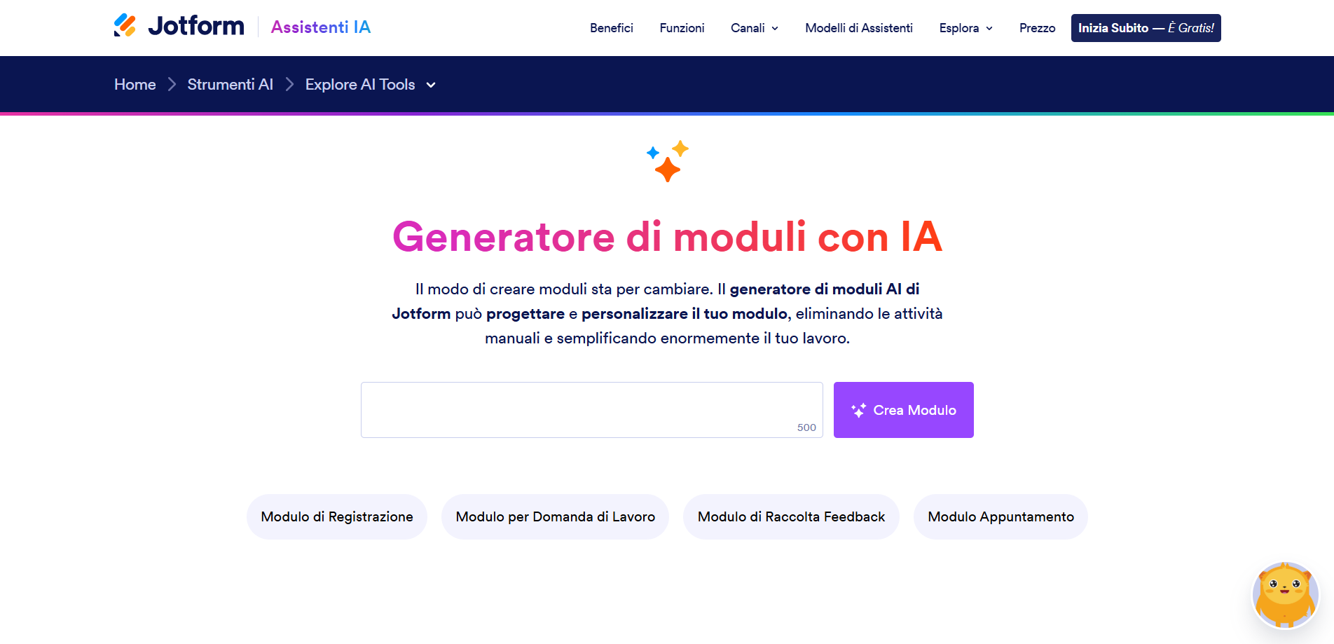 Screenshot del Generatore di Moduli AI di Jotform