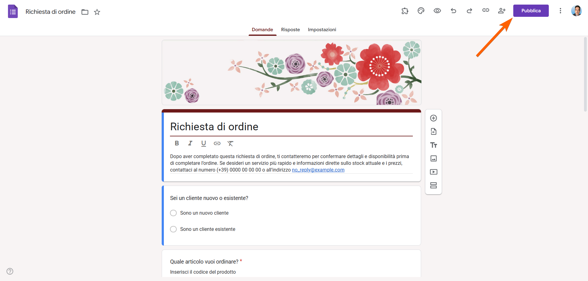 Cliccando sul pulsante Pubblica su Google Forms