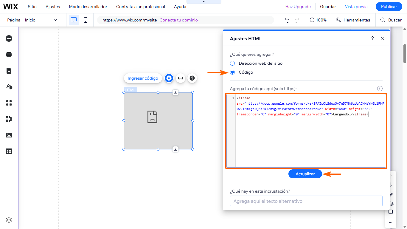 Cómo insertar Google Forms en Wix Image-11