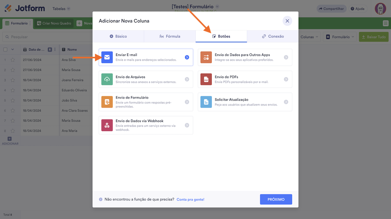 Selecionando E-mail como nova coluna