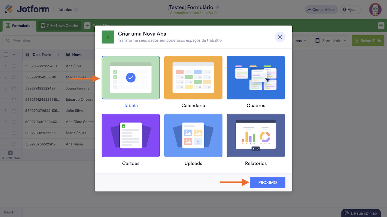Selecionando tabela como visualização