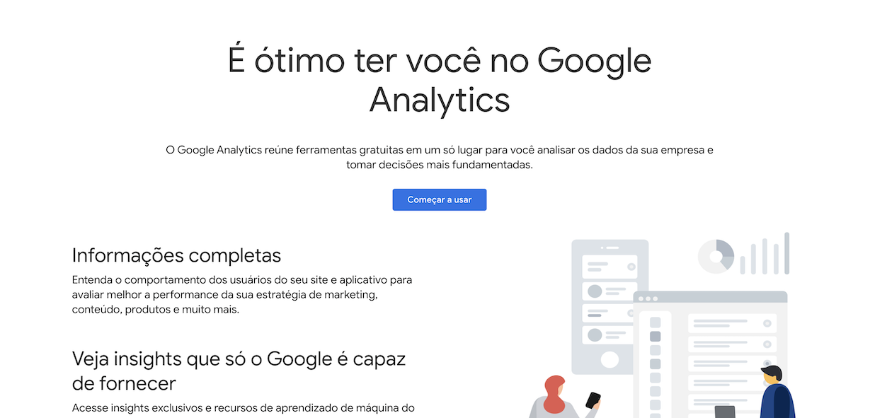 Captura de tela da página inicial do Google Analytics