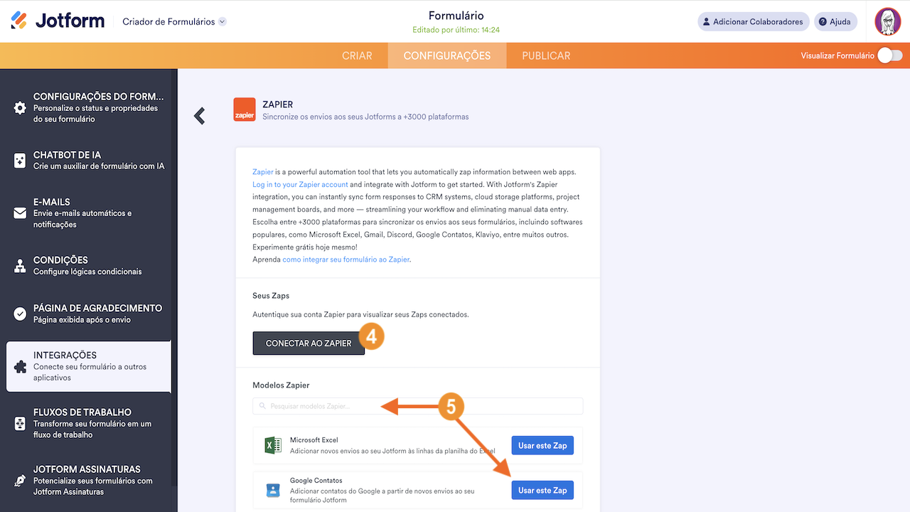 Zaps disponíveis na integração ao Zapier