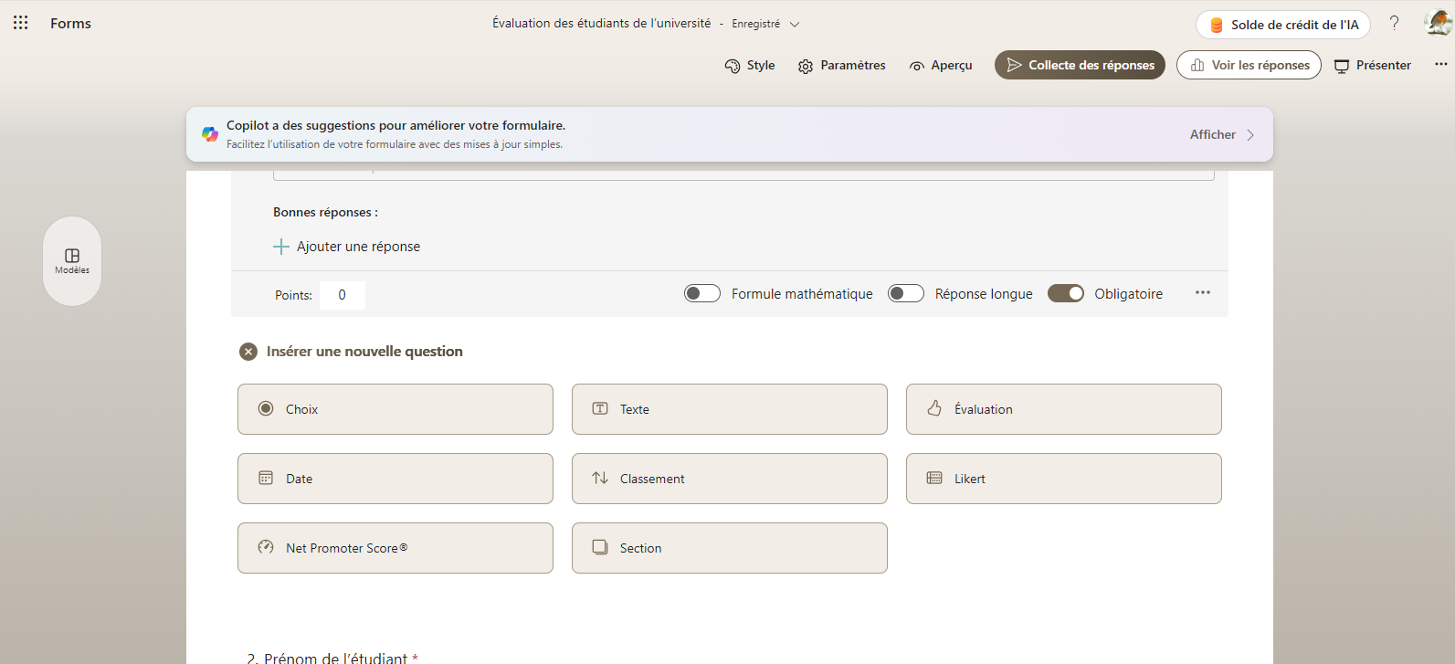 Capture d’écran d’un aperçu de formulaire Microsoft Forms