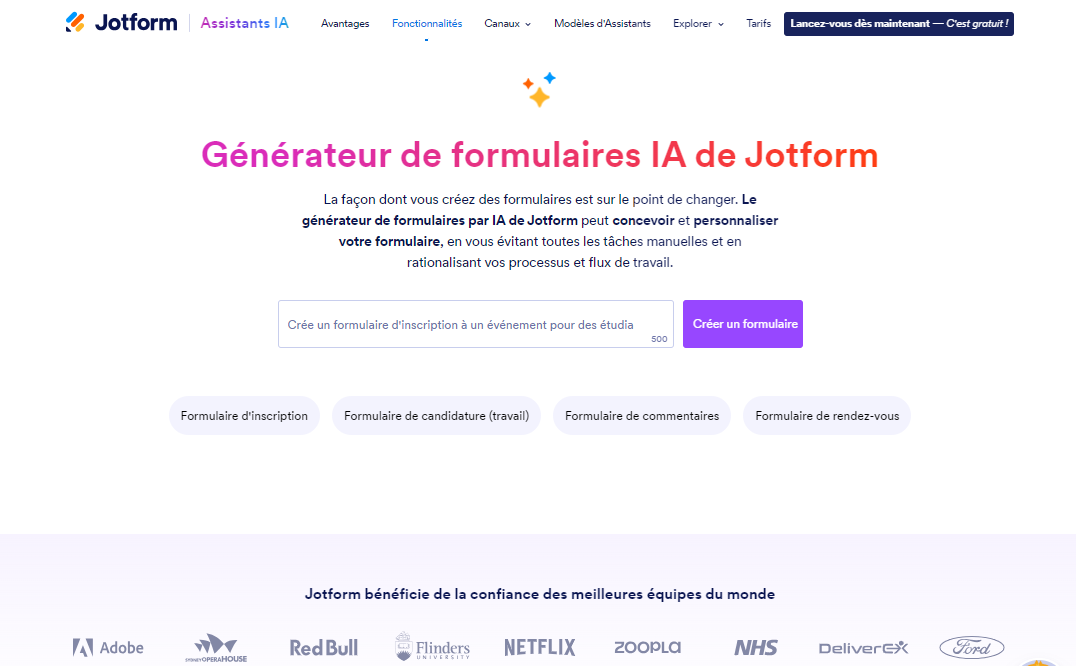 Capture d'écran du Générateur de formulaires IA de Jotform