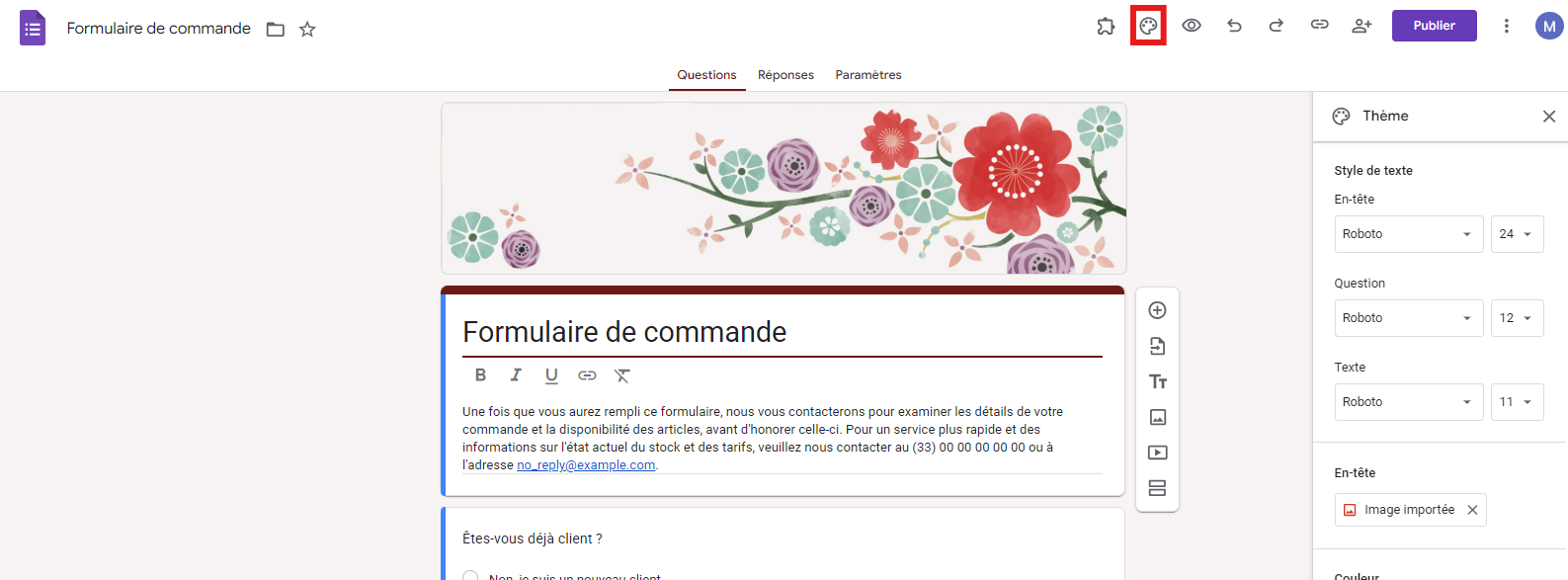 Formulaire de commande