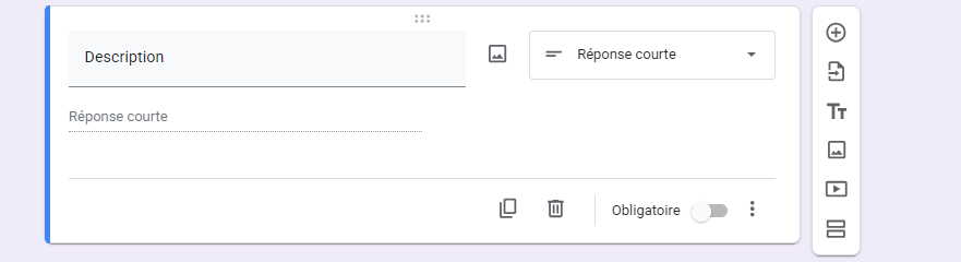 Capture d'écran d'une question vierge à réponse courte dans un formulaire Google Forms