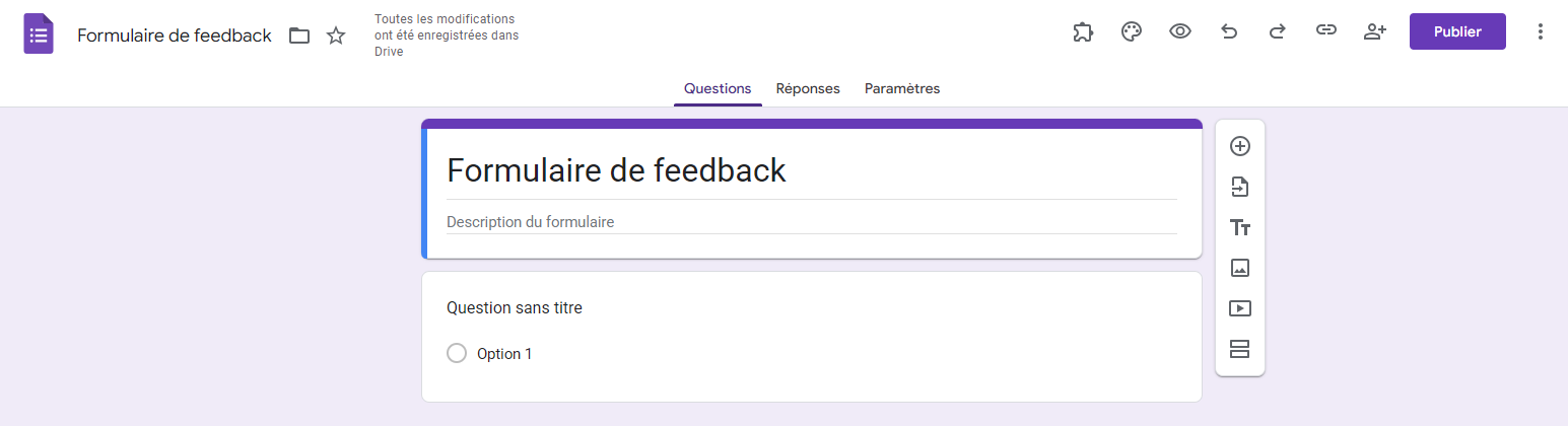 Capture d'écran du générateur de formulaires de Google Forms