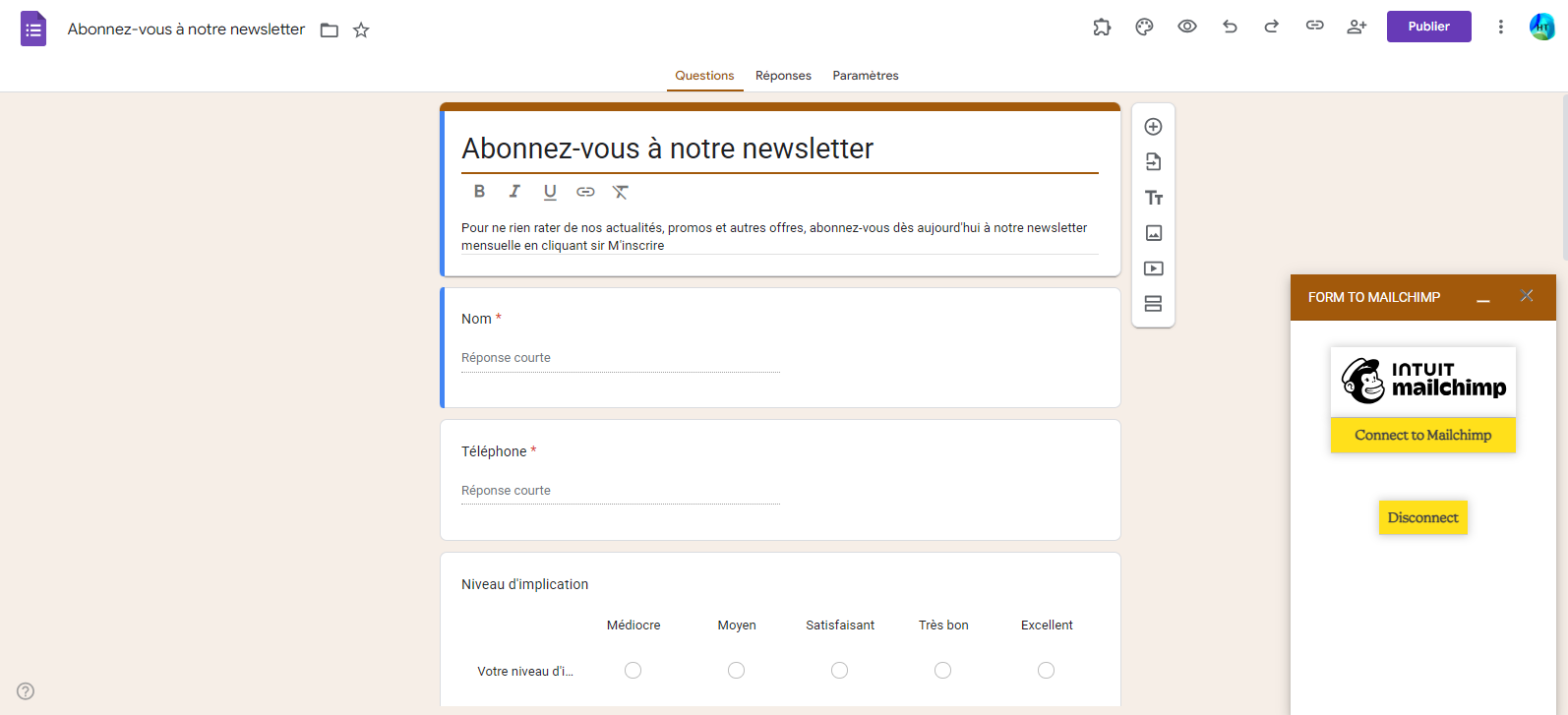 Fenêtre contextuelle Form to Mailchimp