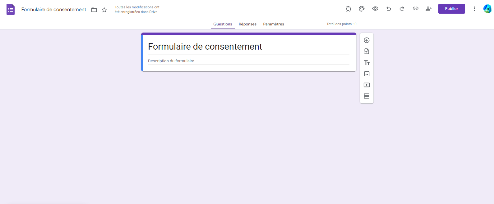Capture d’écran d'un formulaire Google intitulé “Formulaire de consentement”