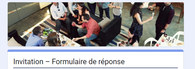 Capture d'écran du formulaire Invitation - Formulaire de réponse avec une image d'en-tête dans Google Forms